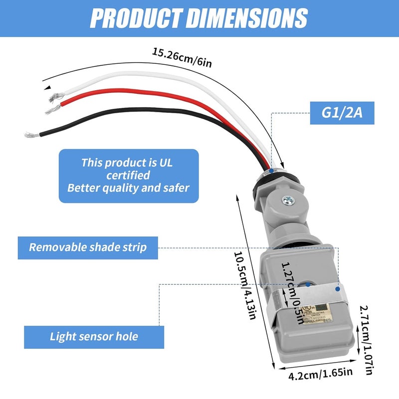 BTFO 3 Pcs Photocell Sensors for Outdoor Lights, 120VAC Dusk to Dawn IP54 Waterproof Photoelectric Switch with Rotating Base Photo Cell Sensor for Courtyards Parking Lots Streets Lightening - Image 2